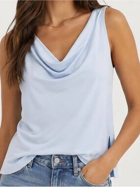 Wayf Women's Baby Blue Draped Cowl Neck Tank Top - NWT